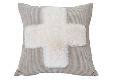Coussin en velours côtelé beige motif croix - Mont blanc...