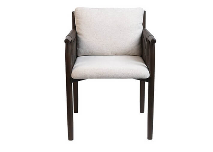 Fauteuil en tissu beige et cuir marron Fernand...