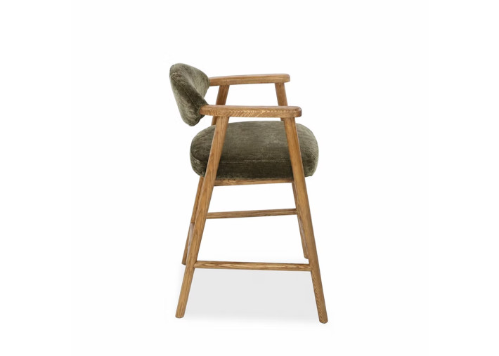 Chaise haute en tissu kaki et bois naturel...