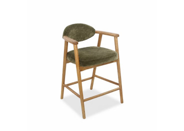 Chaise haute en tissu kaki et bois naturel Yvette –...