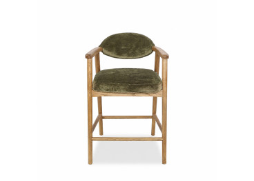 Chaise haute en tissu kaki et bois naturel Yvette –... 2