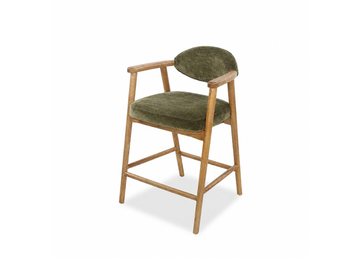 Chaise haute en tissu kaki et bois naturel...