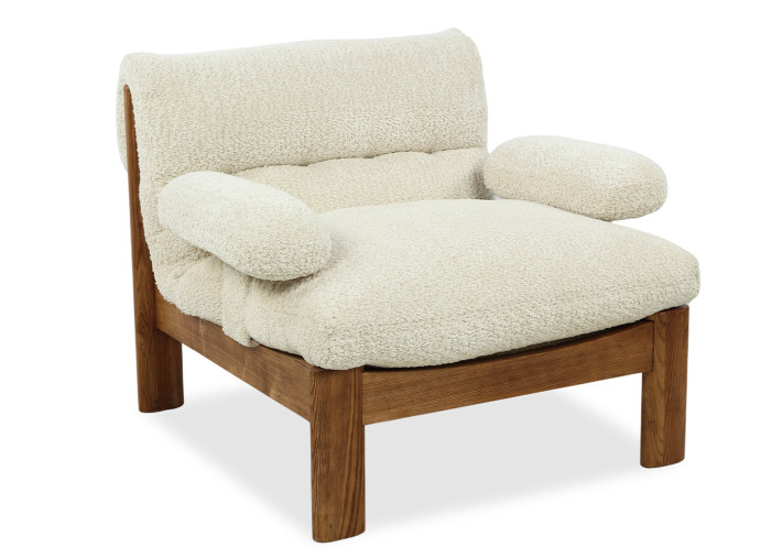 Fauteuil en tissu écru et bois naturel Lucien –...