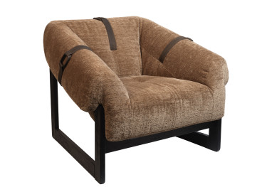 Fauteuil en tissu marron et bois de frêne Emile – Maison Yak
