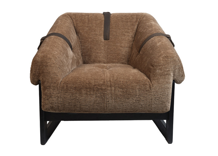Fauteuil en tissu marron et bois de frêne Emile...