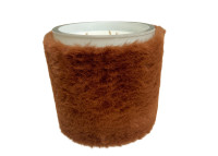 Bougie en fausse fourrure écru kaki ou terracotta 900 gr Cosy&chic