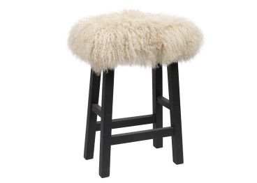 Tabouret en fourrure du Tibet beige et chêne noir Victor...