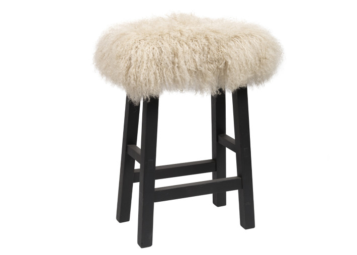 Tabouret en fourrure du Tibet beige et chêne...
