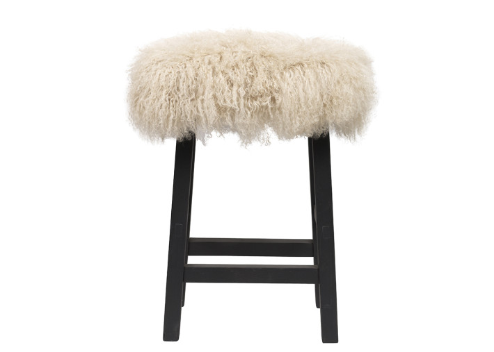 Tabouret en fourrure du Tibet beige et chêne...