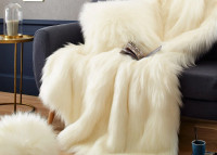 Plaid en fausse fourrure à poils longs – 3 coloris, 5 tailles, Maison Prélonge