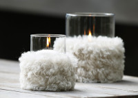 Photophore en fausse fourrure frisée beige 2 tailles – sheep catia luca