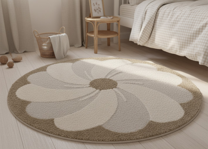 Tapis enfant rond crème Ø 120 cm – Elsa Nattiot