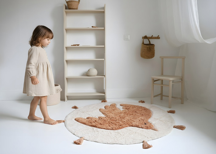 Tapis enfant rond caramel et écru – Bohobird...