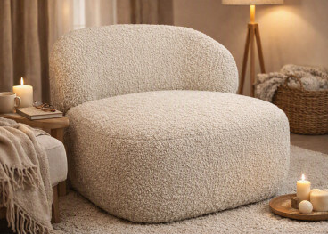 Fauteuil Eugène en tissu bouclé écru – Maison Yak