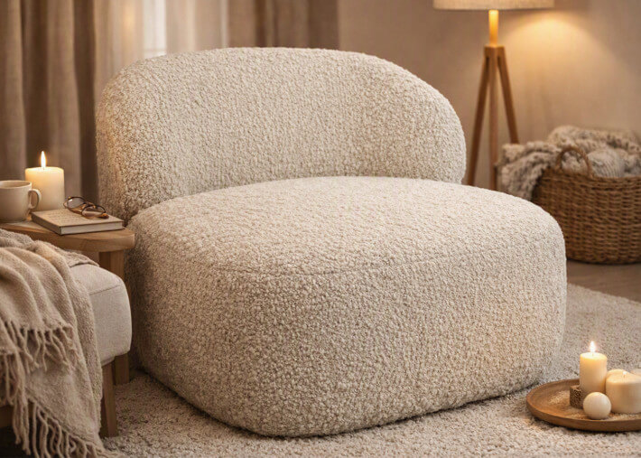 Fauteuil Eugène en tissu bouclé écru – Maison Yak
