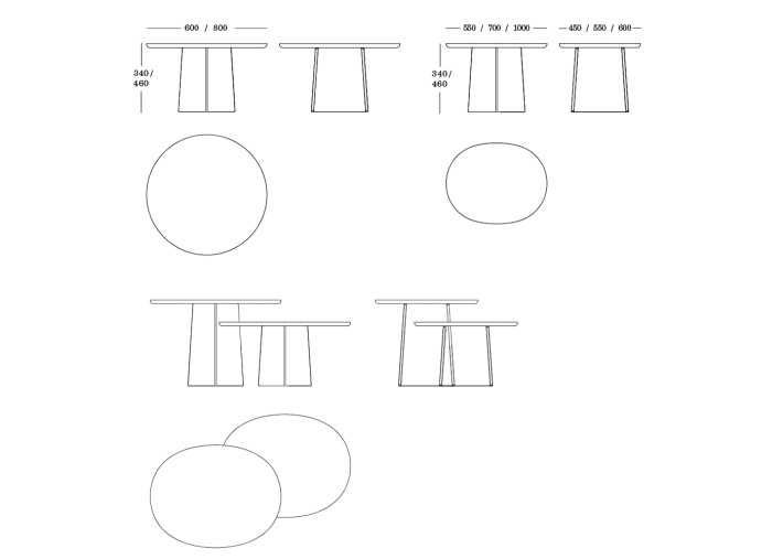 Dimensions de la table basse ronde Ginger Ondarreta – diamètres 60 et 80 cm, hauteurs 34 et 46 cm