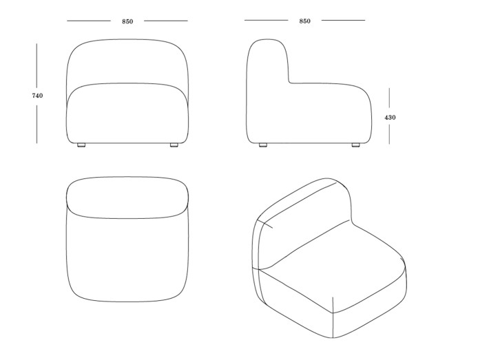 Dimensions du fauteuil Gumi Central Ondarreta