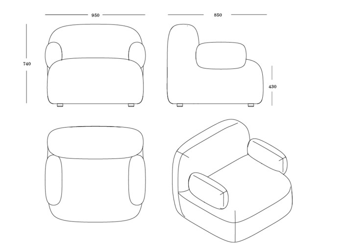 Dimensions du fauteuil Gumi avec accoudoirs Ondarreta