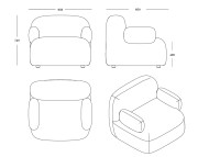Dimensions du fauteuil Gumi avec accoudoirs Ondarreta