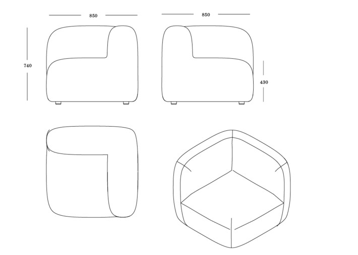 Dimensions du fauteuil d’angle Gumi Corner Ondarreta