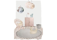 TAPIS GRIS ROND AVEC POMPONS EN COTON ET LUREX JOSEPHINE PAR NATTIOT