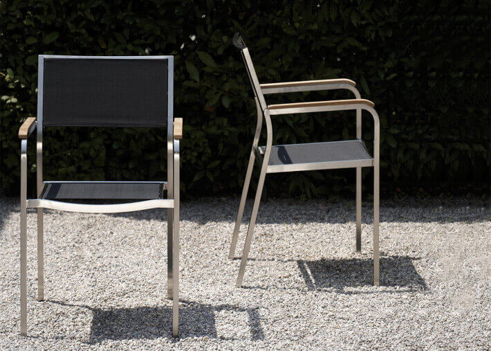 FAUTEUIL DE REPAS POUR JARDIN EMPILABLE EN ACIER ET BATYLINE NOIR BLANC OU TAUPE - LUX PAR JANKURTZ