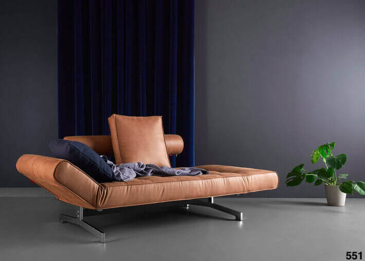 CANAPE DESIGN CONVERTIBLE EN LIT 80x210 EN TEXTILE OU SIMILI CUIR ET PIEDS CHROMES GHIA CHROME - INNOVATION LIVING