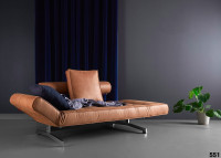CANAPE DESIGN CONVERTIBLE EN LIT 80x210 EN TEXTILE OU SIMILI CUIR ET PIEDS CHROMES GHIA CHROME - INNOVATION LIVING