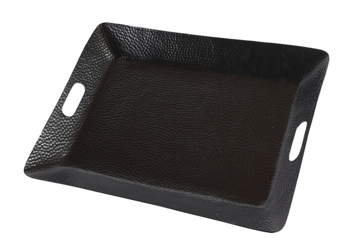 PLATEAU RECTANGLE AVEC ANSES EN METAL MARTELE NOIR MAT - NESSE PAR ANGEL DES MONTAGNES
