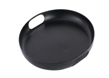 PLATEAU ROND AVEC ANSES EN METAL MARTELE NOIR MAT - NESSE PAR ANGEL DES MONTAGNES