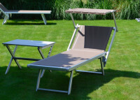 TRANSAT RELAX PLIABLE AVEC PARE SOLEIL EN ALUMINIUM ET TEXTILE OUTDOOR NOIR BLANC OU TAUPE - RIMINI CLASSIC - JANKURTZ