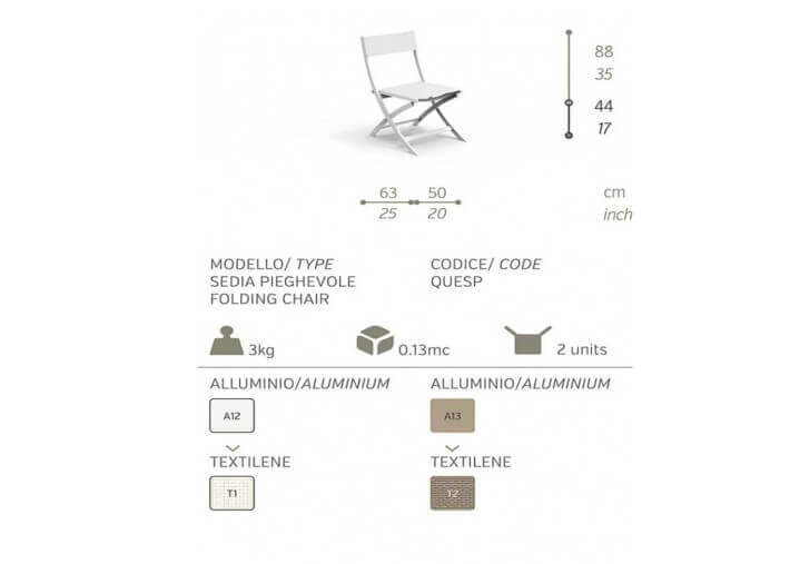 CHAISE DE JARDIN PLIABLE EN ALUMINIUM ET TEXTILENE BLANCHE OU TAUPE QUEEN TALENTI