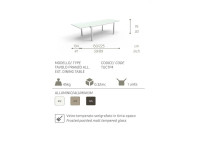 TABLE DE REPAS EXTENSIBLE 150-225 CM ALUMINIUM ET VERRE TOUCH TALENTI