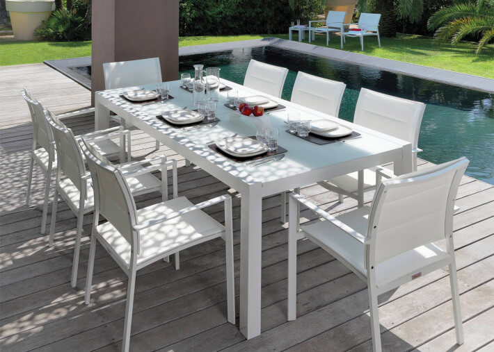 TABLE DE REPAS EXTENSIBLE 150-225 CM ALUMINIUM ET VERRE TOUCH TALENTI