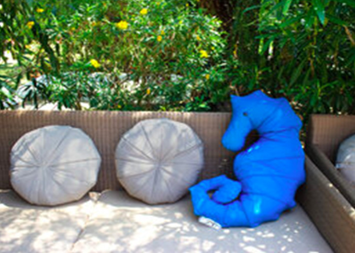 COUSSIN D'EXTERIEUR ORIGINAL FORME HIPPOCAMPE BLEU MARINE - MX HOME