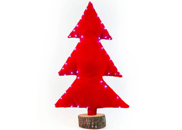 SAPIN DE NOEL DECORATIF EN VELOURS UNI ROUGE OU VERT - GUIRLANDE LED INTEGRE H 70 OU 150 CM - MX HOME