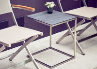 TABLE D'APPOINT EN ACIER POLI ET CERAMIQUE GRIS FONCE 40x40x41 - PINO - JANKURTZ