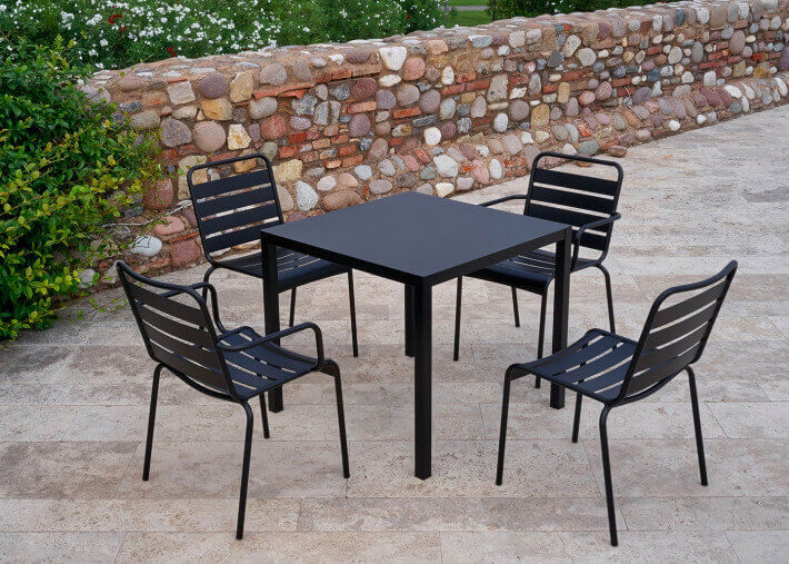 SET DE 4 CHAISES DE JARDIN AVEC OU SANS ACCOUDOIRS EN ALUMINIUM BLANC NOIR VERT OU TAUPE - FIAM MYA METAL - JANKURTZ