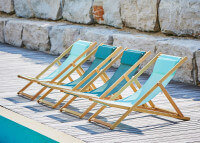 TRANSAT RELAX PLIANT EN CHENE MASSIF ET TOILE TAUPE BLANC GRIS VERT OU AQUA - FIAM RELAX PAR JANKURTZ