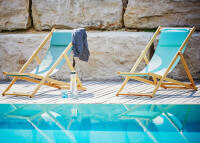 TRANSAT RELAX PLIANT EN CHENE MASSIF ET TOILE TAUPE BLANC GRIS VERT OU AQUA - FIAM RELAX PAR JANKURTZ